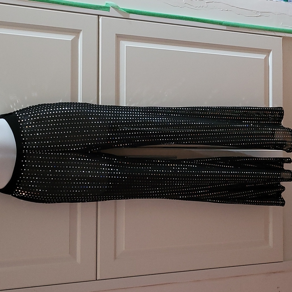 Sexy Sheer Black Flare Pants Silver Dots S